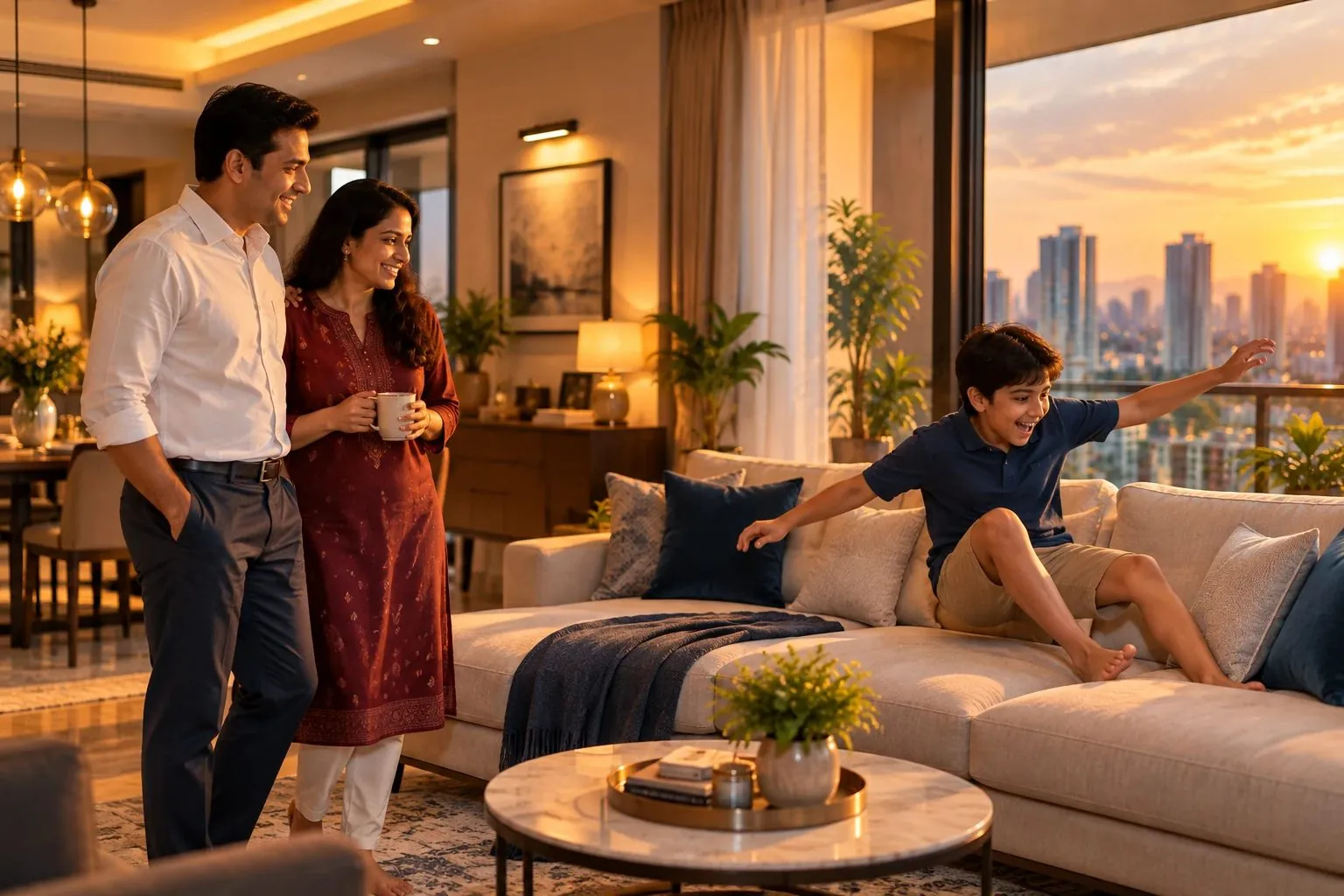 A family enjoying their newly renovated living room